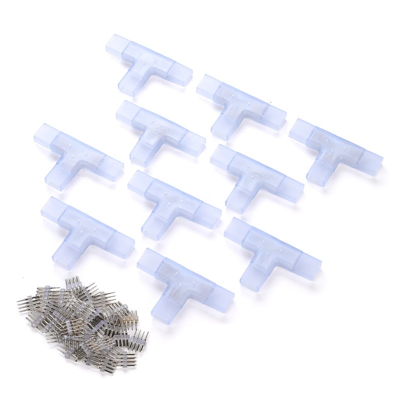 DELight 10PCS T Shape 2 Pin Connectors Accessories w/ Pin 7x14mm RGB Rope Light