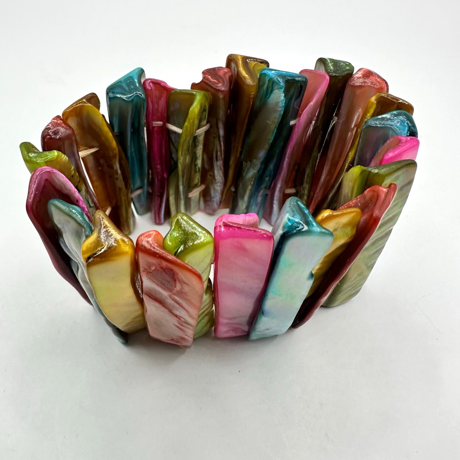 Rainbow Abalone Shell Stretch Bracelet Summer Ret… - image 5