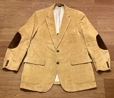 Vintage Corbin Corduroy Camel Tan Blazer Jacket Wooden Button Elbow Pads Mens 44