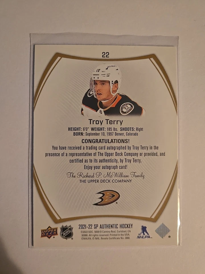 NHL SP Authentic Limited GOLD AUTO  Troy Terry. Anaheim Ducks.  - Image 2 of 2