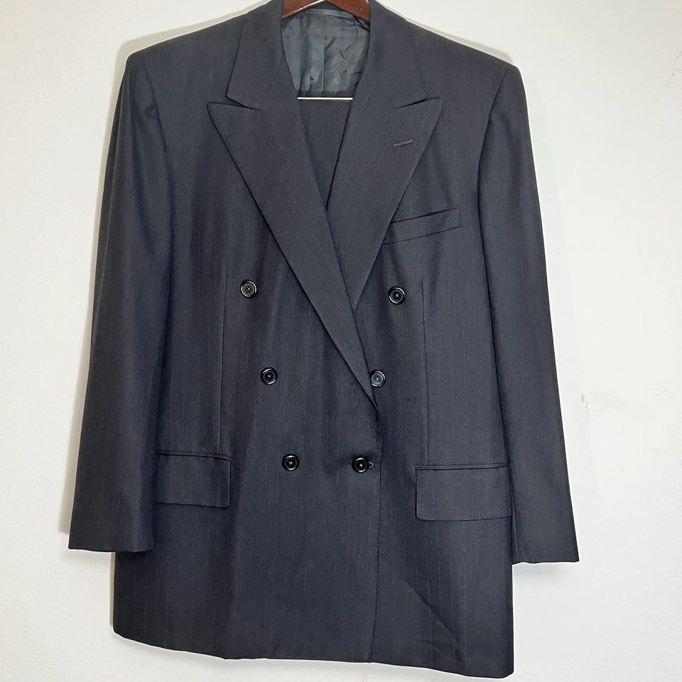 Мужской винтажный двубортный костюм размер 42R брюки 34Wx31L Oxxford одежды - Изображение 2 из 4