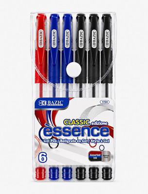 BAZIC Products Essence Gel Pens Assorted Ink 6 Pack, MPN 1734