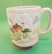 Vintage Otagiri Handpainted 1982 Duck Coffee Tea Cup Mug Quilted Farm Barn
