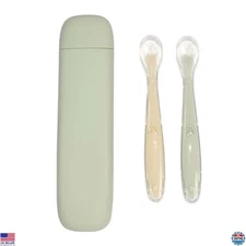 Silicone Baby Feeding Spoons with Storage Box, First Stage Infant Soft-Tip Easy