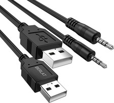 3.5mm Male AUX Audio Jack to USB 2.0 Charge Data Cable Cord, 2pack black