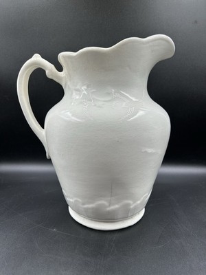 Antique Anchor Pottery Ironstone Water Pitcher Embossed Stamped Farmhouse Read