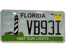 Florida License Plate – “Visit Our Lights” Specialty Tag VB93I – Expired 03/2010