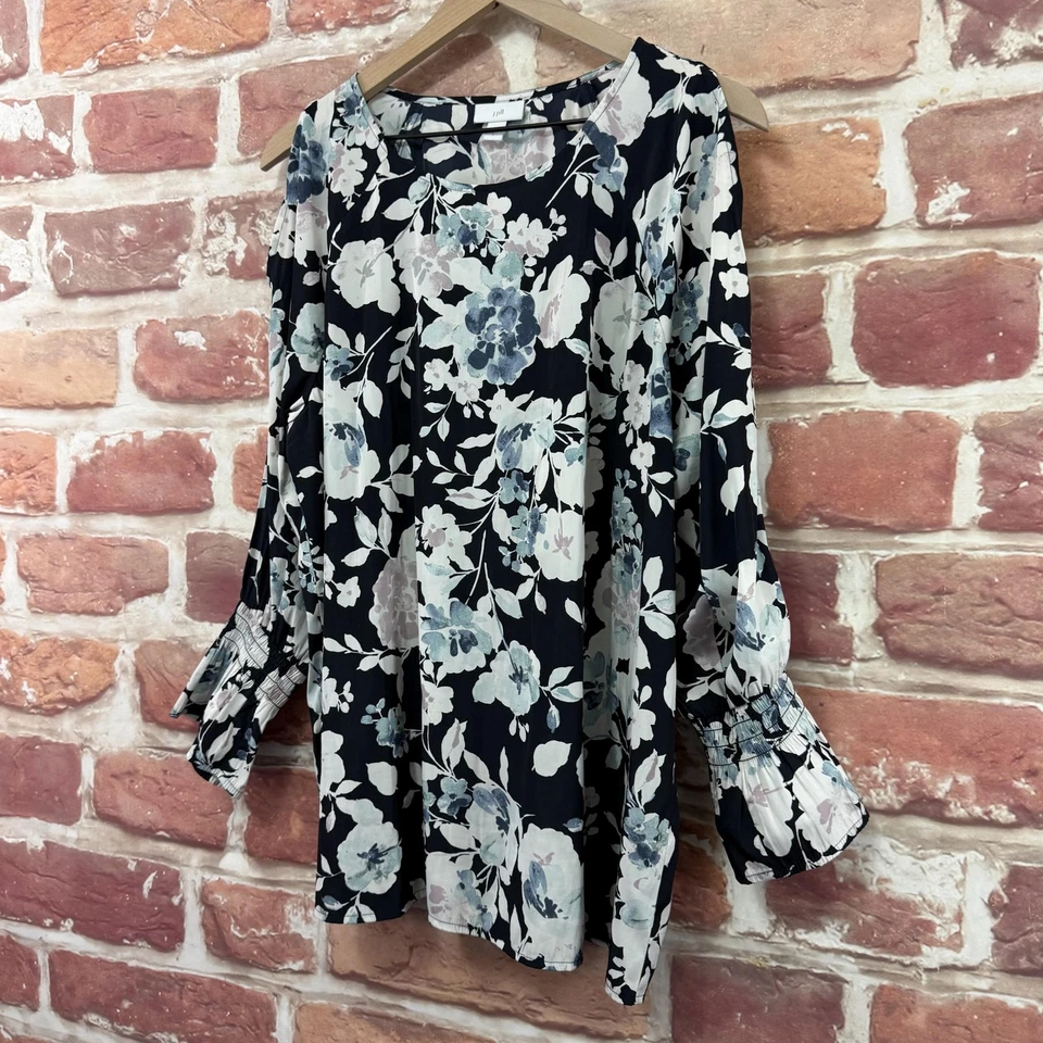 Blusa túnica manga larga estampado floral azul marino grande Jill para mujer Foto 3 de 4