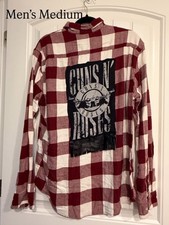 Upcycled Guns n Roses Flannel Men&rsquo;s Size Medium Shacket Button Up Women&rsquo;s Top