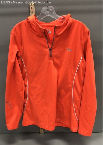 Fila Men's Orange Quarter Zip Hoodie Pullover Reflective Trim Fleece Sz L