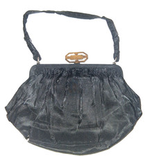 Vintage 1950s Black make up purse/Bag with Faux Diamond clasp mirror