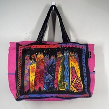 LAUREL BURCH Geometric Abstract Cats Beaded Large 20 x 15"x6" Pink Tote Bag