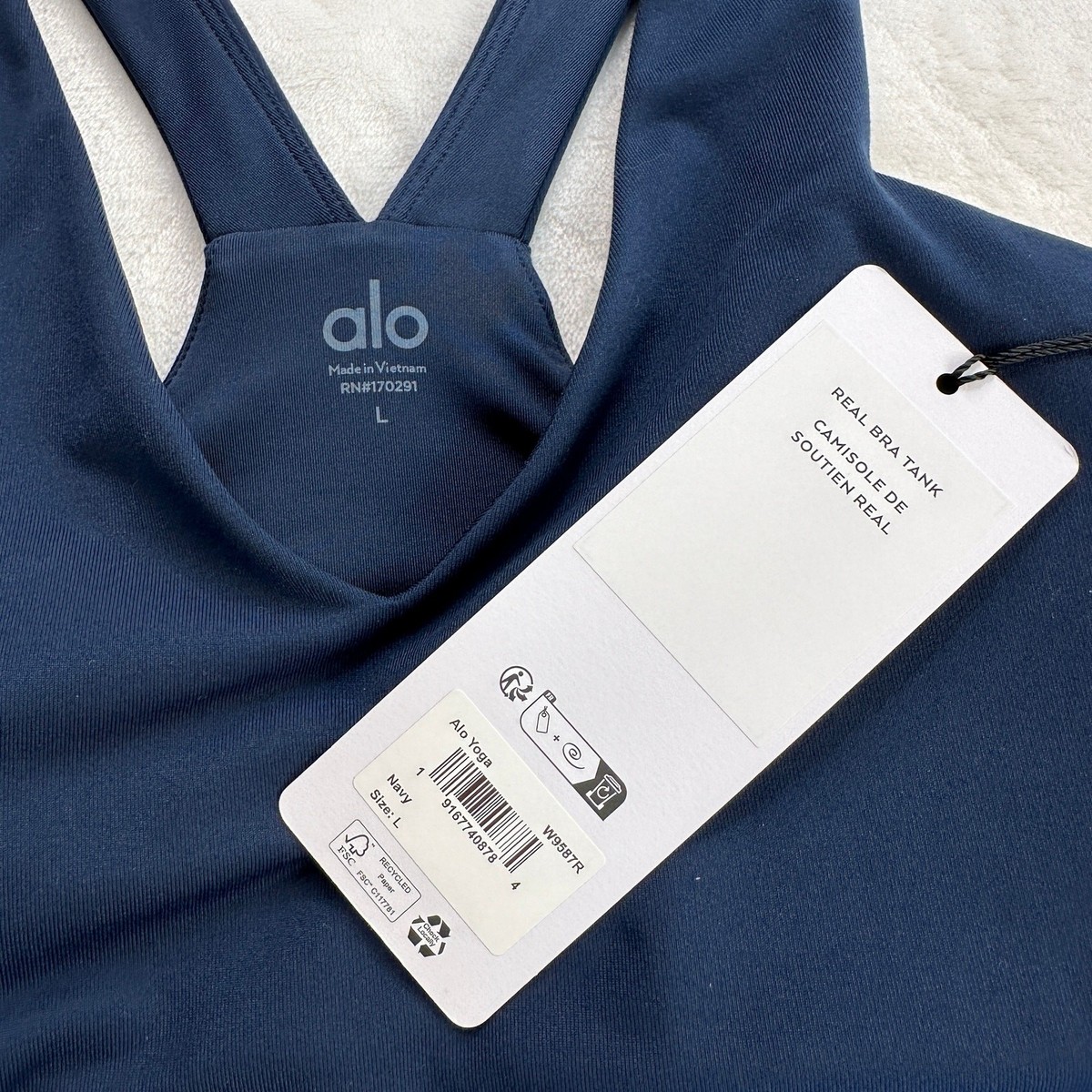 Alo Yoga Airbrush Real Bra Tank Navy Size Large Crop Sports Bra