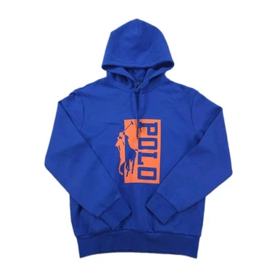 Polo Ralph Lauren Hoodie Mens Medium Double Knit Pullover Big Pony Logo Blue - Image 1 of 4