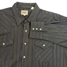Ely Cattleman Black Metallic Striped Pearl Snap Long Sleeve Shirt Size Xl Party