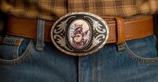 Raccoon Banjo Belt Buckle: Western Style Silver Buckle