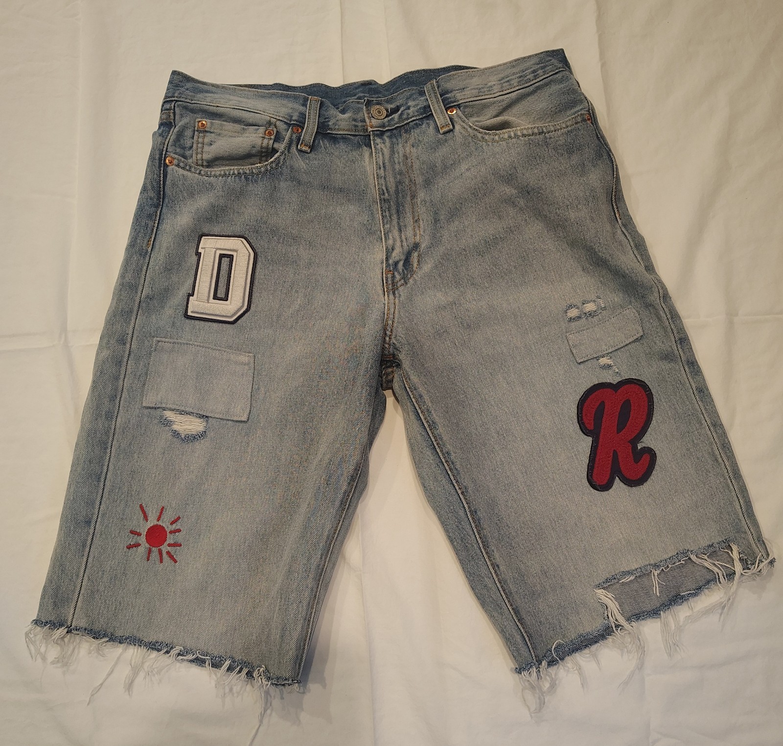 Levi's 588 Light Blue Patchwork Distressed Frayed… - image 1