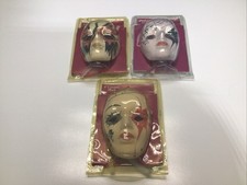 Lot of 3 Vintage 90s 4 Ceramic Glitter Mardi Gras Wall Masks New Open Box Lot 2