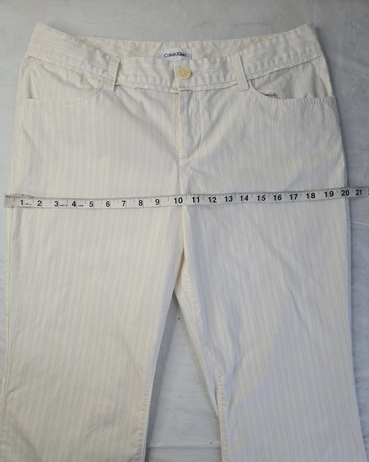 Calvin Klein Dress Pant Ivory Cream Pinstripe Dramatic Flared Leg Y2K Officewear thumbnail 14
