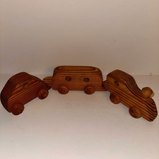 Vintage Handcrafted Primitive Large Solid Wood 3 Car Train Set Detachable