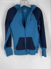 Nike Womens Blue Long Sleeve Therma-Fit Pockets Full-Zip Hoodie Size Small