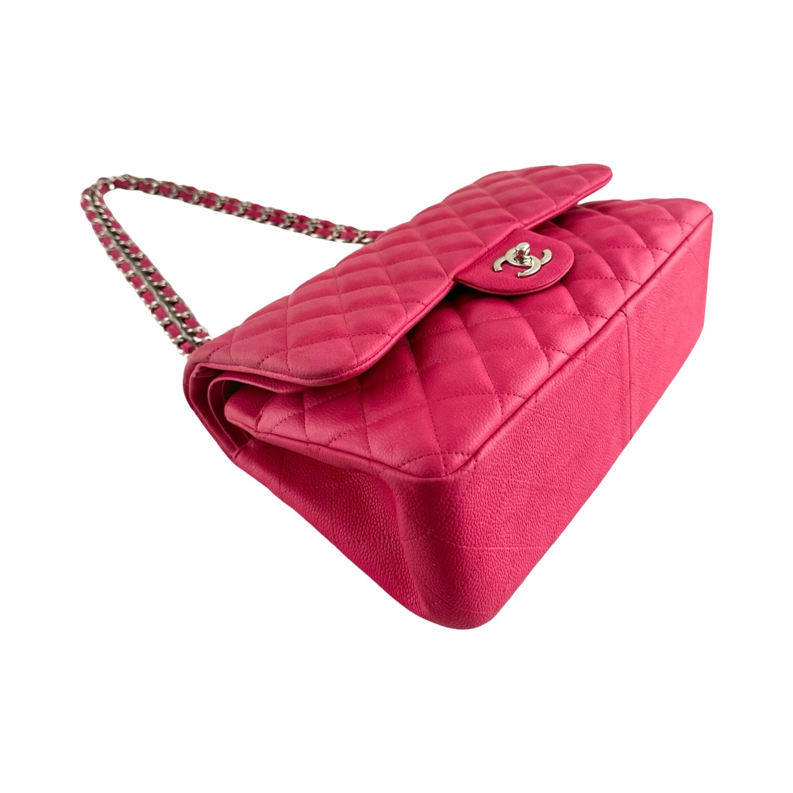 Chanel - CC Fuchsia Matte Pink Quilted Caviar Jumbo Double Flap | fomoluxury image 6