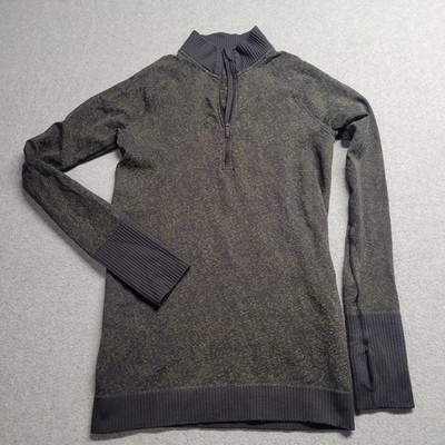 Lululemon Rest Less 1/4 Zip Pullover Dark Olive Black Space Dye Thumbholes 4