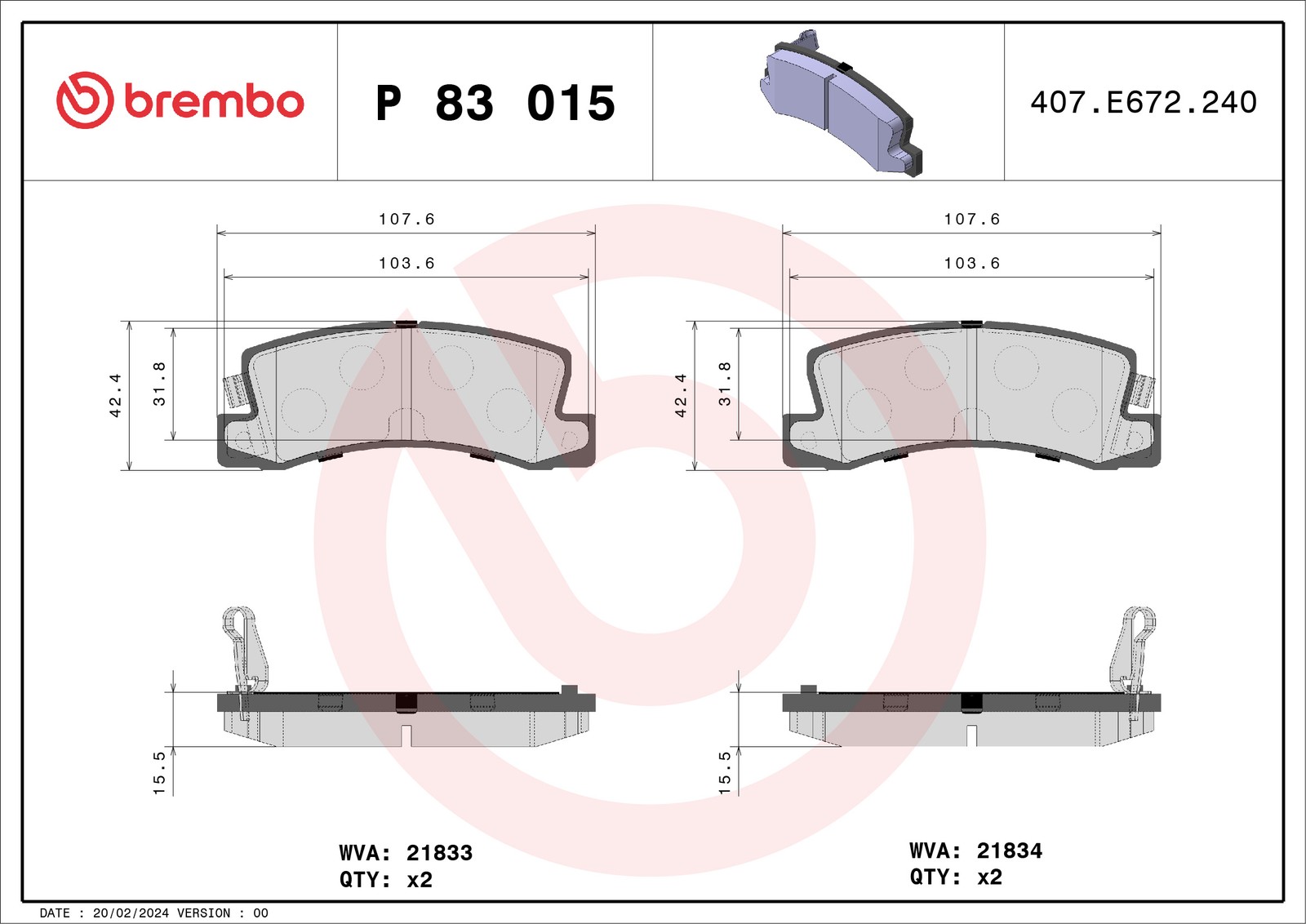 Für BREMBO P 83 015 Brake Pad Set, Disc Brake - Bild 5