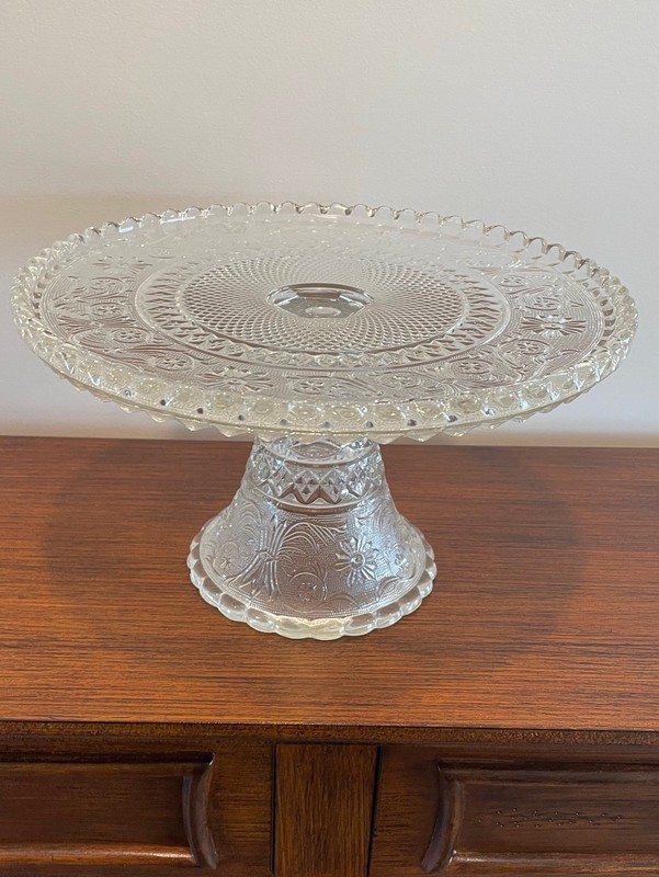 Gorgeous Footed Cake Stand Plate Duncan and Miller Glass Company Sandwich Ptrn