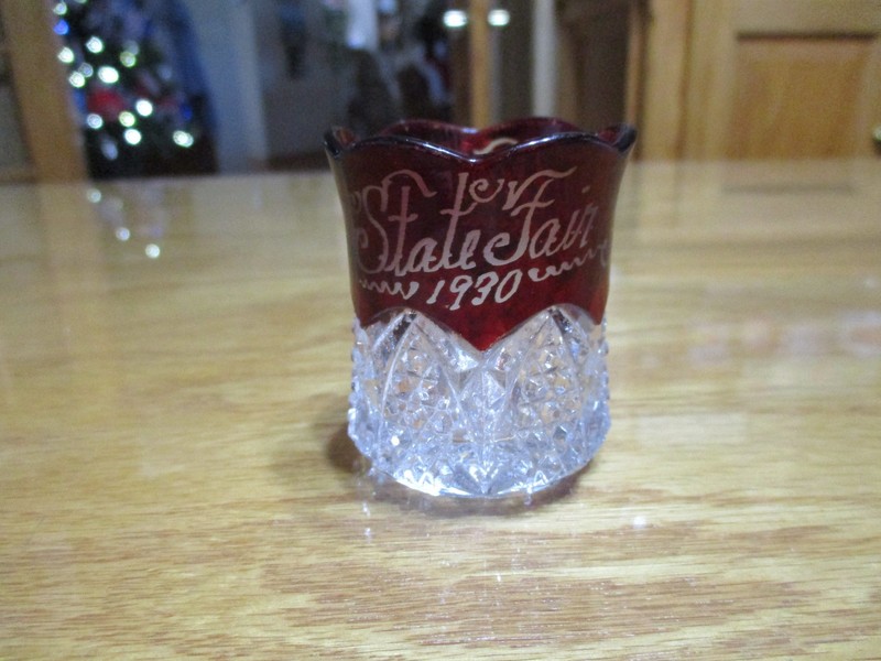 Vintage 1930 State Fair Ruby Red Flash Glass Souvenir Toothpick Holder
