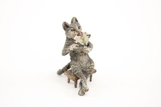 Franz Bergman Cold Painted Bronze Cat With With Hand Fan Antique Vienna