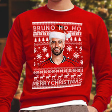 Bruno Ho Ho Fernandes Red Christmas Jumper Adults & Kids Sizes Utd Manchester