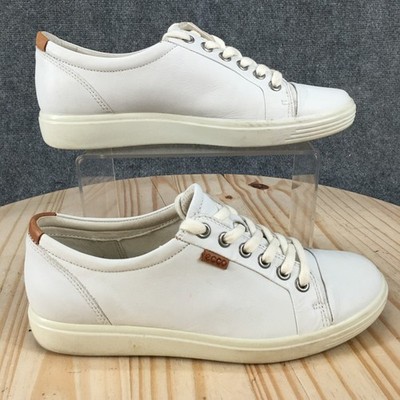 ECCO Soft 7 Sneaker Womens 37 White Tan Leather Classic Lace Up Comfort Shoes