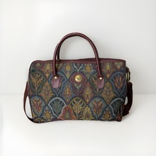 Vintage 90s Diane von Furstenberg DVF Leather Trim Scallop Tapestry Duffle Bag