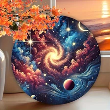 1pc Large Round Metal Wall Art - 7.78 Inch Deep Space Nebula Wall Decor with Blu