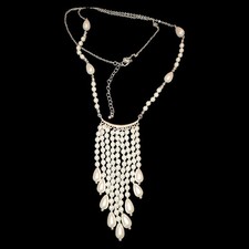 Faux Pearl Fringe Statement Necklace Bib Chandelier 30" 4" Drop