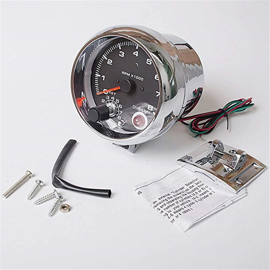 3.75" Chrome 7 Colors Background LED Tachometer Red LED Shift Light RPM X 1000 - Image 3 of 4