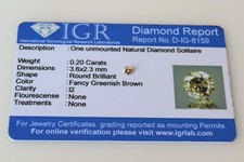 Diamant Brun à Vert de 0,20 ct - Taille Rond Brillant - avec Certificat IGR