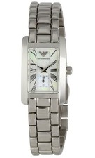 EMPORIO ARMANI SILVER TONE ,MOTHER OF PEARL DIAL ROMAN #'S BRACELET WATCH-AR0171