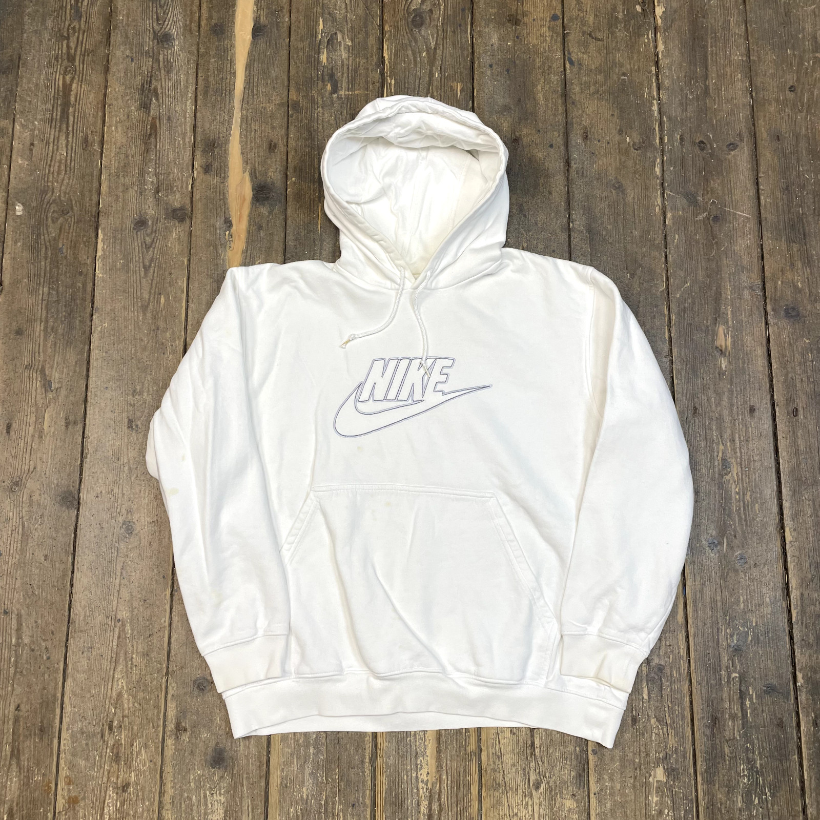 Nike Hoodie Mens Y2K Centre Club Logo Pull Over Training Sweatshirt, White, XL