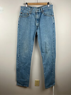 90s Levis 505 Jeans W34 L36 Mens Light Blue Regular Straight Fit Vintage Denim