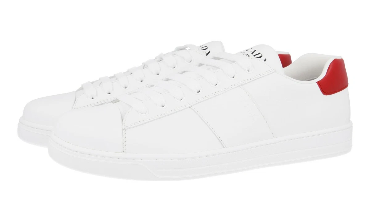 LUXURY PRADA SNEAKERS SHOES 4E3498 WHITE RED LEATHER NEW US 13 EU 46 46 5