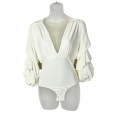 MISA Los Angeles X REVOLVE Plunging V-Neck Ruffle Long Sleeve Bodysuit S