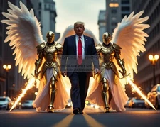 PRESIDENT DONALD TRUMP WITH GUARDIAN ANGELS FIERY SWORDS 8X10 AI PHOTO