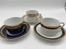 Christian Dior Set Of 3 Mixed Cup And Saucer Monogram,gaudron Gold,gaudron Lapis