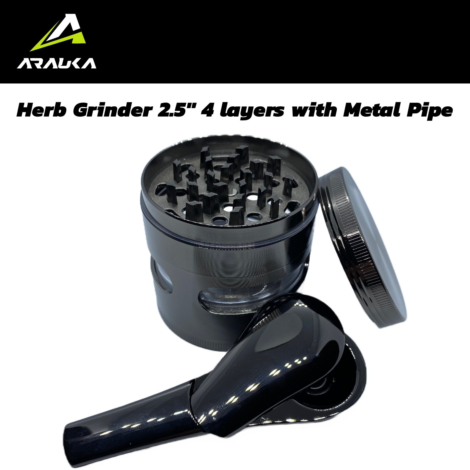 Herb / Tobacco Grinder 2.5 inch 4 Layers W/ high quality Metal Pipe