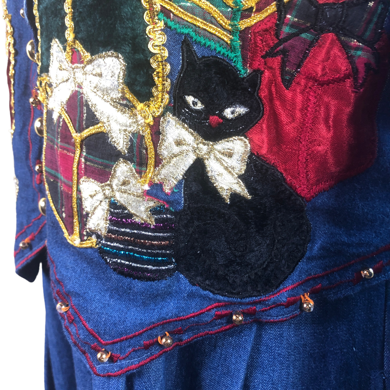 Christmas Cat Kitty Vintage Denim Dress Womens 12… - image 9