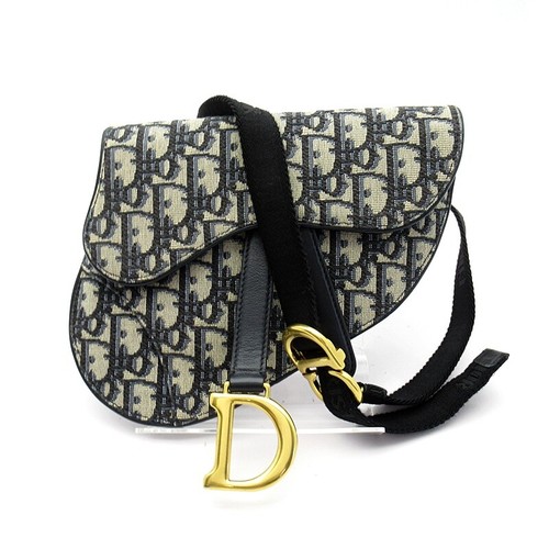 Dior Oblique Saddle Waist Bag Canvas / leather body bag Navy USED