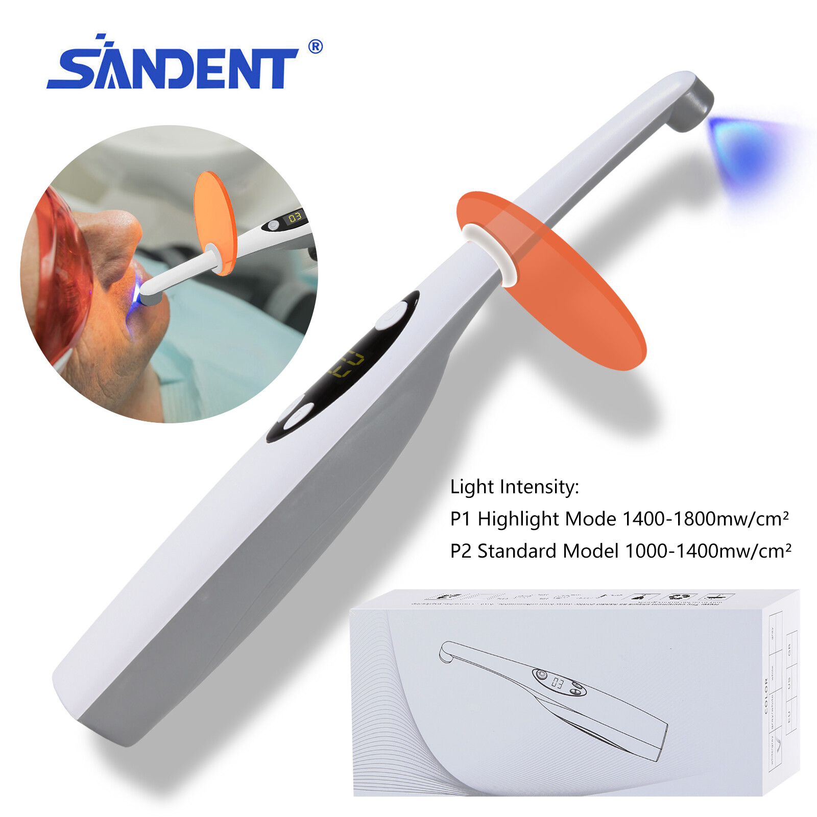 Wireless Dental Curing Light 5W LV3 1400-2200mW Resin Lamp 3S Fast Cure-image