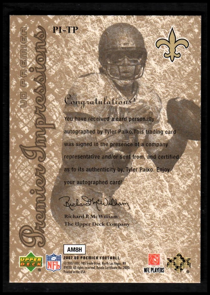 2007 Upper Deck Premier Impressions Autographs Gold #PITP Tyler Palko Auto 19/99 - Image 2 of 2